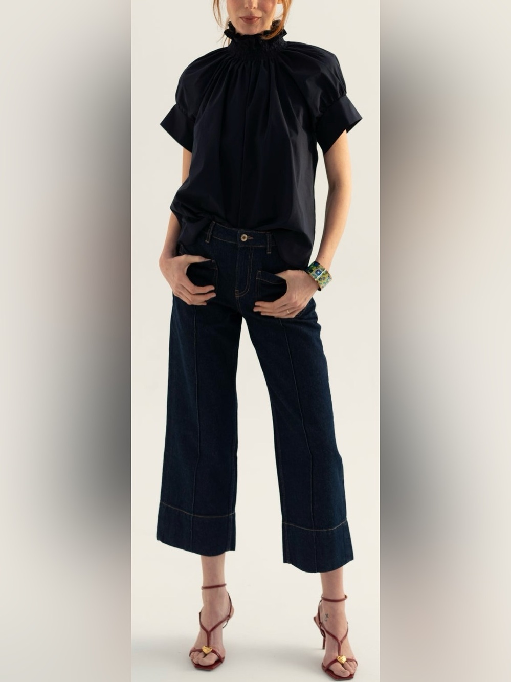 Monica Nera Black Franka Oversized Poplin Cotton Top | S